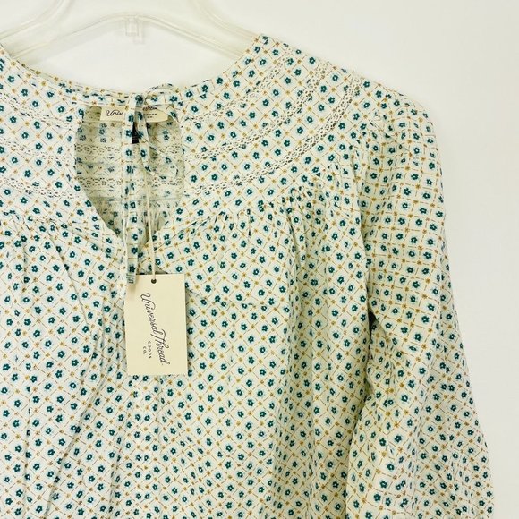 Universal Thread Womens Top XSmall Long Sleeve Tie Front Blouse White Floral New - Picture 2 of 10